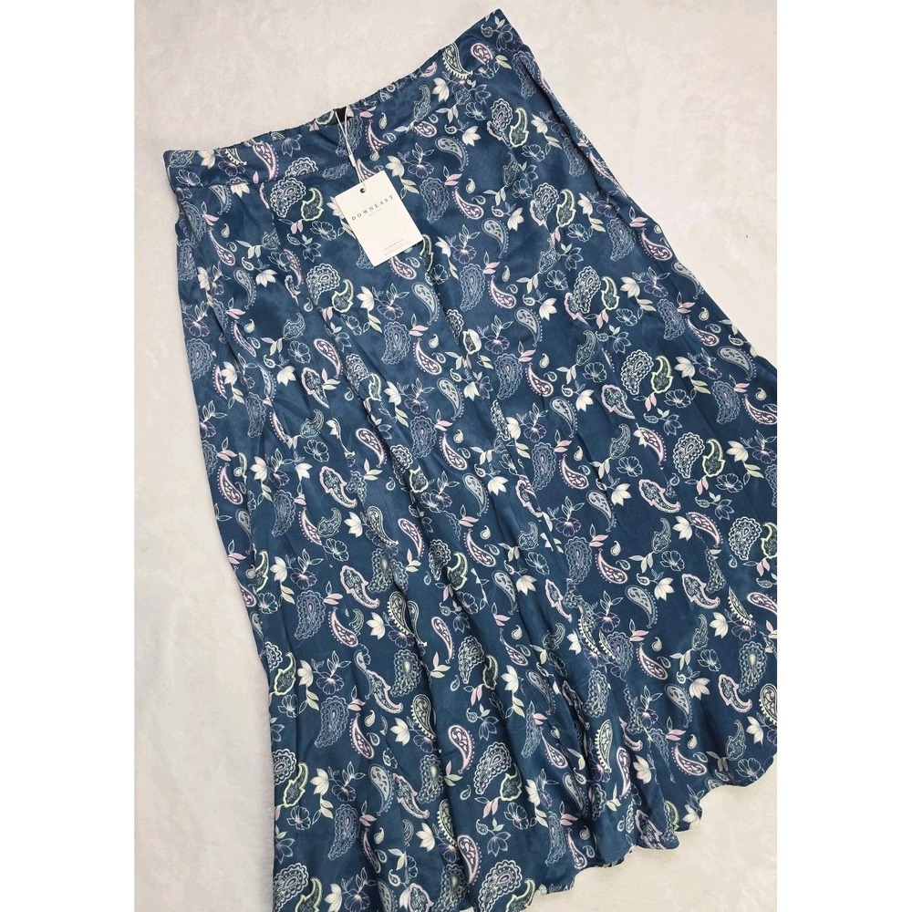 Nwt Downeast Satin Flare Maxi Skirt Blue Paisley Floral Feminine Bohemian XL
